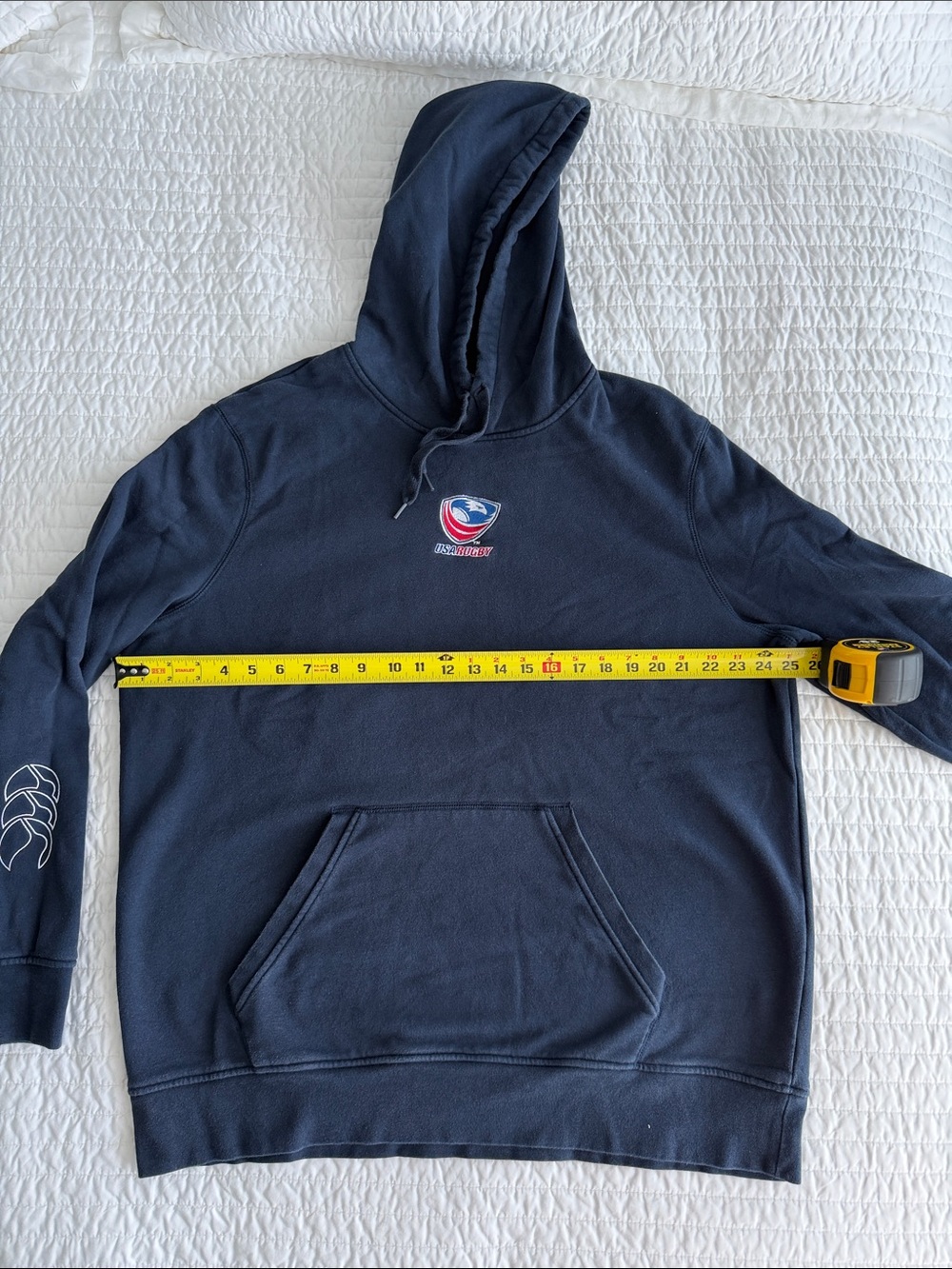 Canterbury USA Rugby Hoodie 2XL Navy Pullover Fleece Lined Embroidered Logo